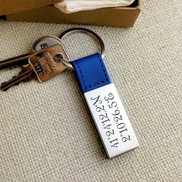 Schlüsselanhänger Leder blau mit Gravur - 0839