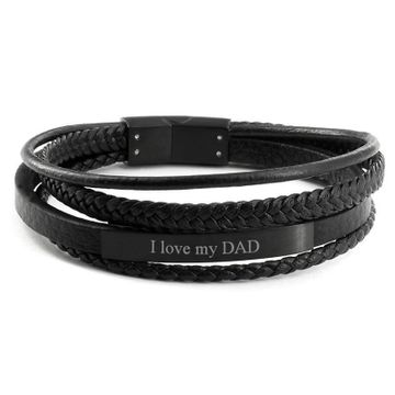 Schwarzes Multitour Armband mit Gravurplatte - 2194