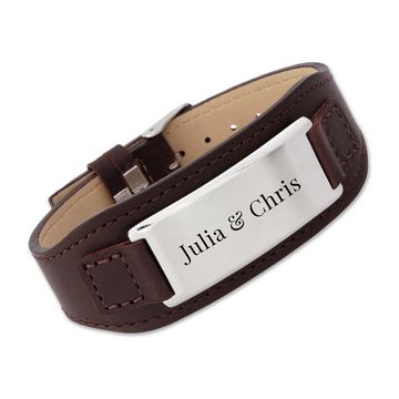 Braunes Lederarmband mit Gravurplatte - 2521