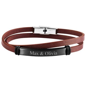 Braunes Leder-Wickelarmband graviert - 1970