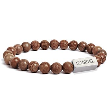 Braunes Holzperlenarmband mit Gravur - 2645