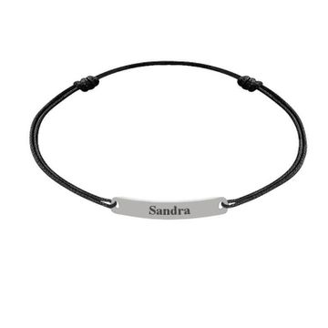 Schwarzes Textilarmband mit Silberplatte - 2186