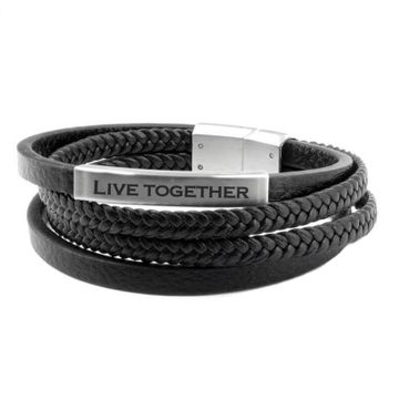 Schwarzes Lederarmband mit Gravur - 2193