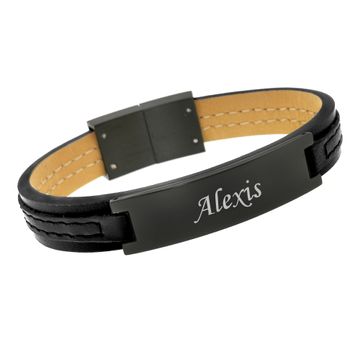 Schwarzes Lederarmband graviert - 1946