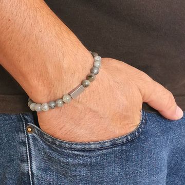 Labradorit Naturstein Armband mit Gravur - 2571