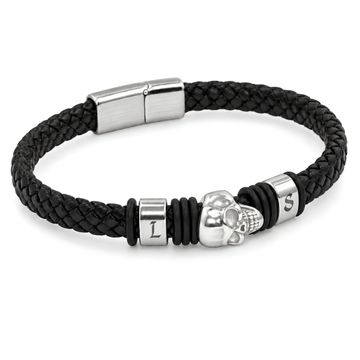 Totenkopf Lederarmband mit Gravur - 2536