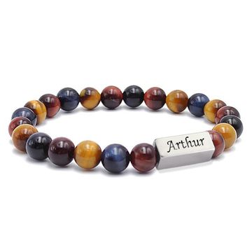 Armband Tigerauge mit Gravurplatte - 2648