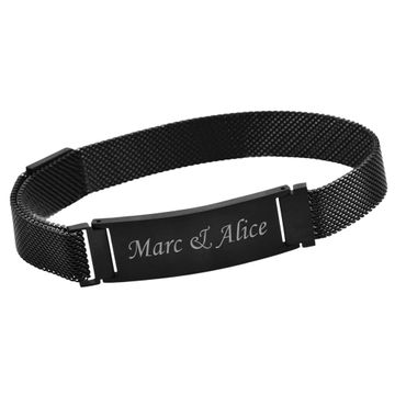Milanaise Armband Schwarz mit Gravur - 2374