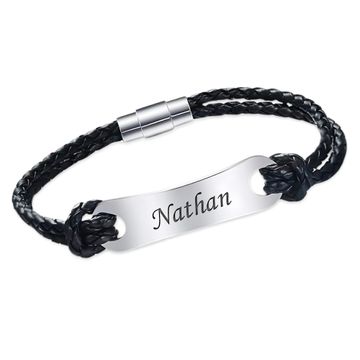 Lederarmband geflochten mit Gravurplatte Edelstahl - 1872