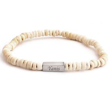 Perlenarmband Kokosnuss Weiss mit Gravur - 2939
