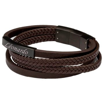 Braunes Lederarmband mit Gravurplatte Edelstahl - 1866