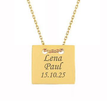 Halskette Quadrat mit Gravur Edelstahl goldfarbe- 1898