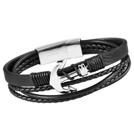 Lederarmband Anker schwarz mit Gravur- 2036