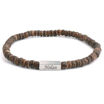 Perlenarmband Kokosnussschale braun mit Gravur - 2941