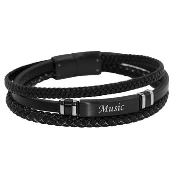 Mehrreihiges Lederarmband Schwarz - 2498