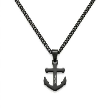 Anhänger Anker aus schwarzem Edelstahl mit Gravur - 2962