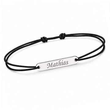 Schwarzes Textilarmband mit Silberplatte - 2186