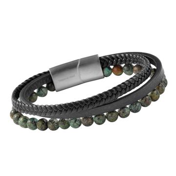 Armband Leder mit grünen Tigeraugen-Perlen  - 2697