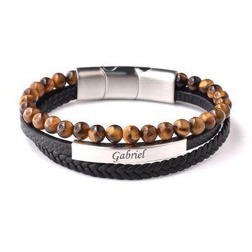 Armband aus Leder und Tigerauge-Perlen - 2917
