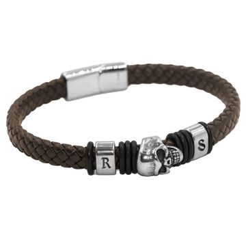 Braunes Lederarmband Totenkopf - 2537