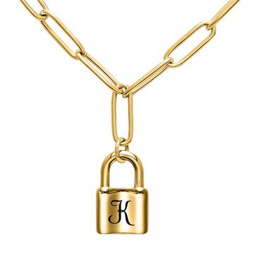 Collier Liebesschloss Edelstahl Gold mit Gravur - 2619