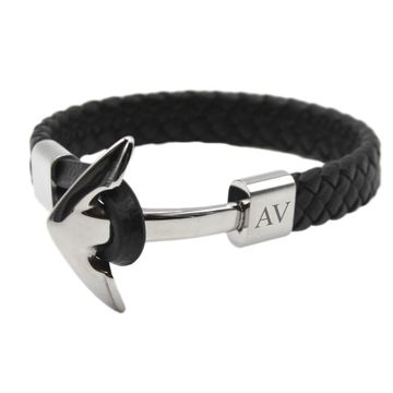 Anker Lederarmband Schwarz mit Gravur - 2219