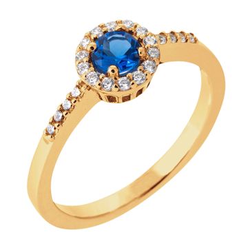 Solitärring vergoldet mit blauem Zirkonia - 2726