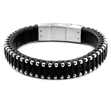 Lederarmband mit Edelstahlperlen mit Gravur - 2197