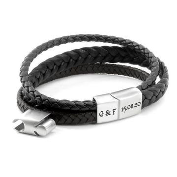 Schwarzes Lederarmband mit Edelstahlverschluss - 1861