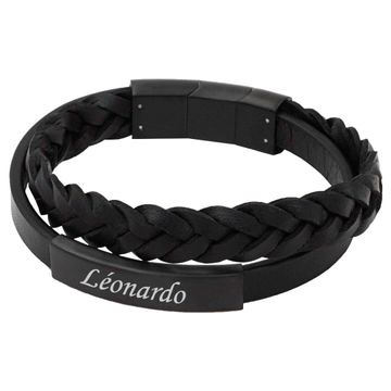 Lederarmband Schwarz mit Gravurplatte - 2297