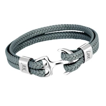 Lederarmband Anker grau mit Gravur - 2210