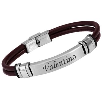 Doppelreihiges Lederarmband Braun mit Gravur - 2303