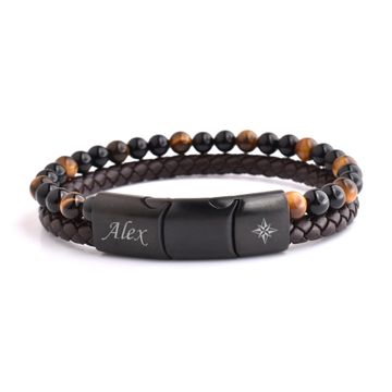 Lederarmband Tigerauge Perlen - 2469