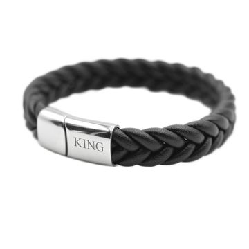 Schwarzes Armband Flechtleder mit Gravur - 2211
