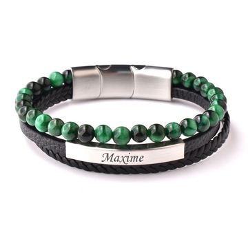 Armband Leder mit grünen Tigeraugeperlen – 2918