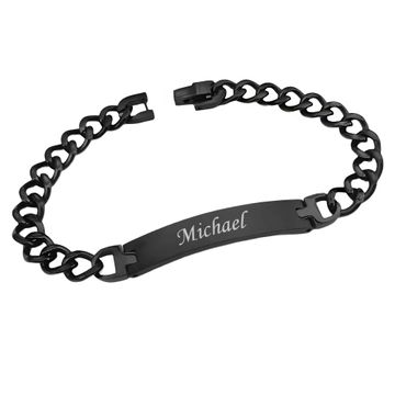 Schwarzes ID- Edelstahlarmband mit Gravurplatte - 1841