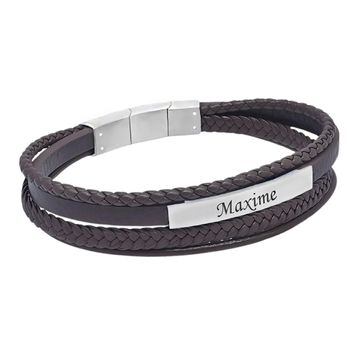 Personalisierbares Herrenarmband aus braunem Leder - 2925