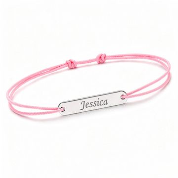 Rosa Textilarmband mit Silberplatte - 2188