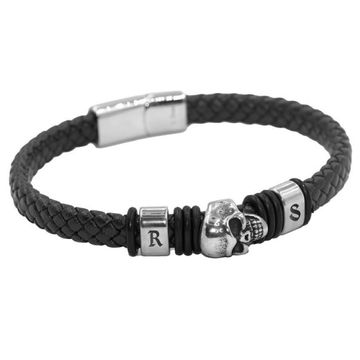 Totenkopf Lederarmband mit Gravur - 2536