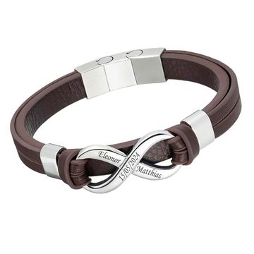 Braunes Lederarmband Infinity mit Gravur - 2888