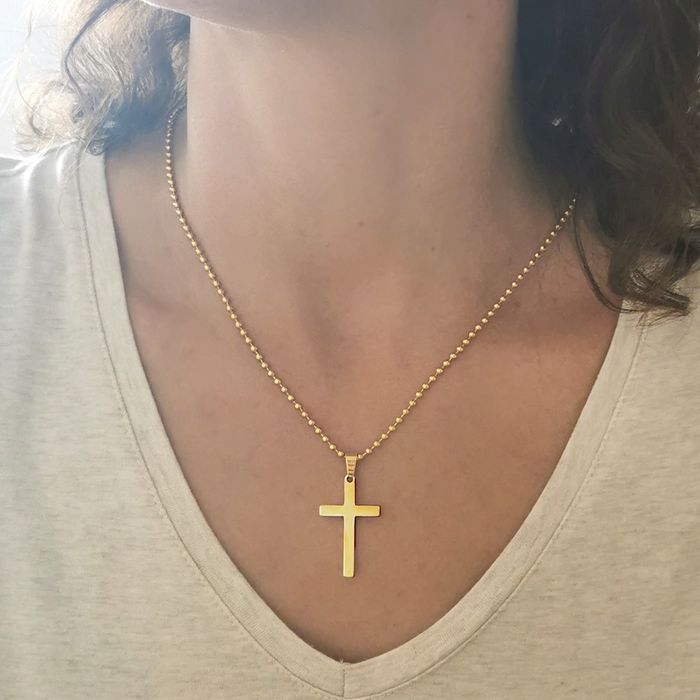Halskette mit Gravur - Kreuz Anhänger - Farbe Gold - Personalisiert