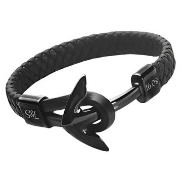 Anker Lederarmband Schwarz mit Gravur - 2220