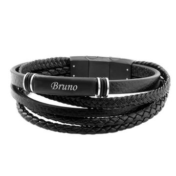 Schwarzes Lederarmband mit Gravur - 2196