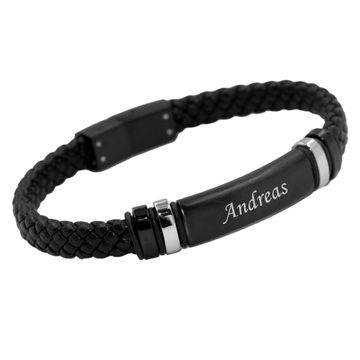 Armband Leder mit schwarzer Gravurplatte - 2499